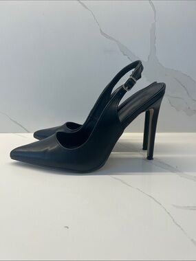 Black Pointed Toe Slingback Stiletto Heels